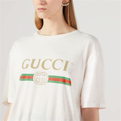 gucci white womens t shirt|women Gucci slogan t shirt.